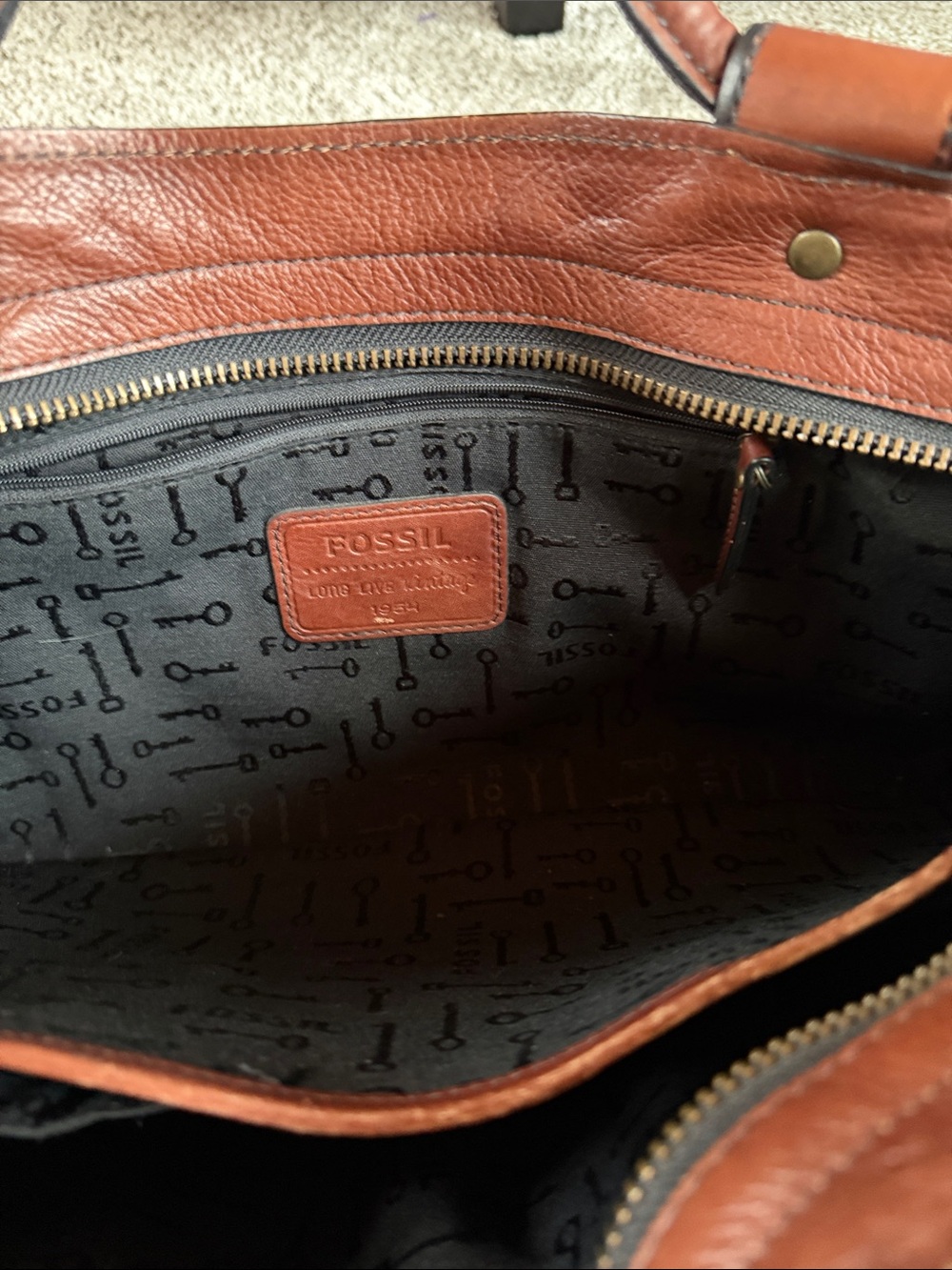 Fossil Chestnut Brown Leather Satchel with Matching Wallet Very rare find. - Picture 5 of 12